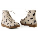 Cream Cats Lace Up High Top Military Combat Rider Boots