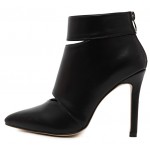 Black Leather Point Head Ankle Stiletto High Heels Boots Shoes