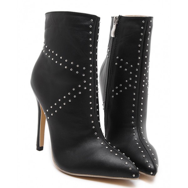 Black Jack Union Studs Point Head High Stiletto Heels Mid Boots Shoes