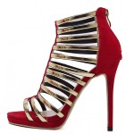 Red Gold Straps Roman Gladiator Evening Stiletto High Heels Sandals Shoes