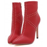 Red Jack Union Studs Point Head High Stiletto Heels Mid Boots Shoes