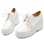 White Platforms Wedges Sole Lace Up Oxfords Sneakers Shoes