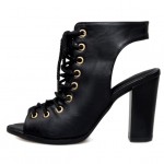 Black Lace Up Peeptoe High Top Punk Rock Ankle HIgh Heels Boots Sandals