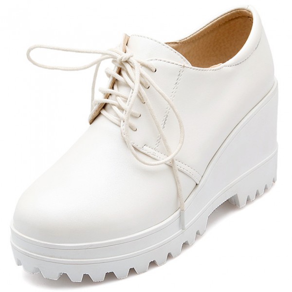 White Platforms Wedges Sole Lace Up Oxfords Sneakers Shoes