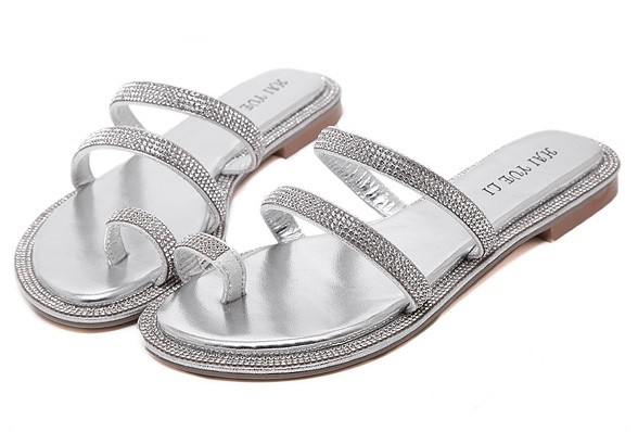 Silver Diamante Crystals Embellished Straps Thumb Fancy Flip Flop ...