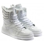 White Patent Metal Studs High Top Lace Up Punk Rock Sneakers Mens Shoes