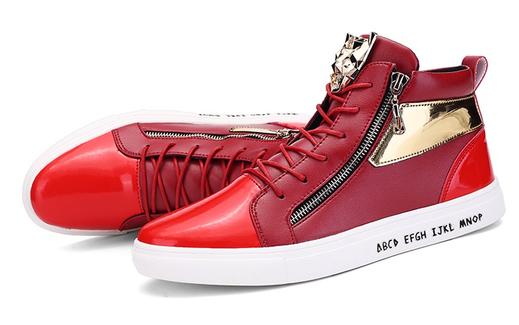 Red Patent Gold Lace Up Side Zipper High Top Mens Sneakers Shoes Boots