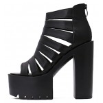 Black Strap Block Chunky Sole High Heels Gladiator Platforms Sandals Shoes