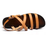Khaki Leather Straps Mens Gladiator Roman Sandals Shoes