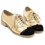 Gold Metallic Black Lace Up Loafers Flats Oxfords Dress Shoes