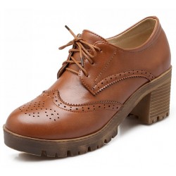 Brown Old School Vintage Lace Up High Heels Women Oxfords Shoes