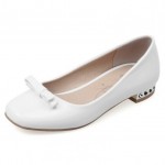 White Bow Patent Leather Blunt Head SIlver Heels Ballerina Ballet Flats Shoes