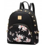 White Black Chinese Oriental Painting Gold Studs Gothic Punk Rock Backpack