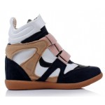 Blue Pink Suede High Top Velcro Tapes Hidden Wedges Sneakers Shoes