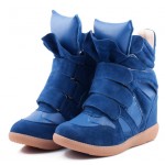 Blue High Top Velcro Tapes Hidden Wedges Sneakers Shoes
