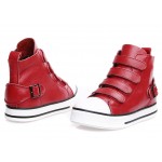 Red Velcro Platforms Sole High Top Womens Sneakers Loafers Flats Shoes