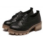 Black Baroque Lace Up Cleated Sole Heels Platforms Oxfords Shoes