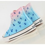 Blue Pink Navy Sailor Anchor Galaxy Universe High Top Lace Up Sneakers Boots Shoes