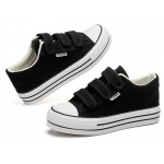 Black Canvas Platforms Velcro Casual Sneakers Flats Loafers Shoes