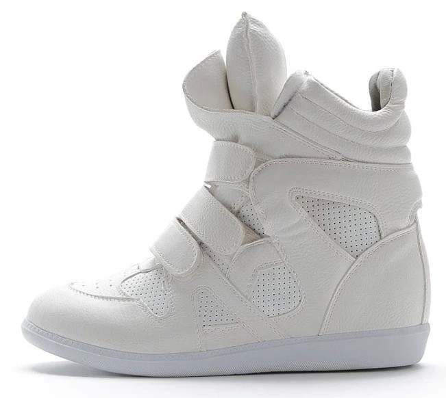 White High Top Velcro Tapes Hidden Wedges Sneakers Shoes