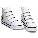 White Velcro Platforms Sole High Top Womens Sneakers Loafers Flats Shoes