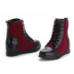 Burgundy Black Lace Up Suede Hidden Wedges Lace Up Sneakers Boots Shoes