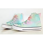 Blue Pink Pastel Color Galaxy Universe High Top Lace Up Sneakers Boots Shoes