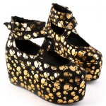 Black Gold Skulls Cross Straps Mary Jane Platforms Lolita Flats Shoes