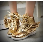 Gold Metallic Shiny Angel Wings Hidden Wedges High Top Womens Sneakers Shoes