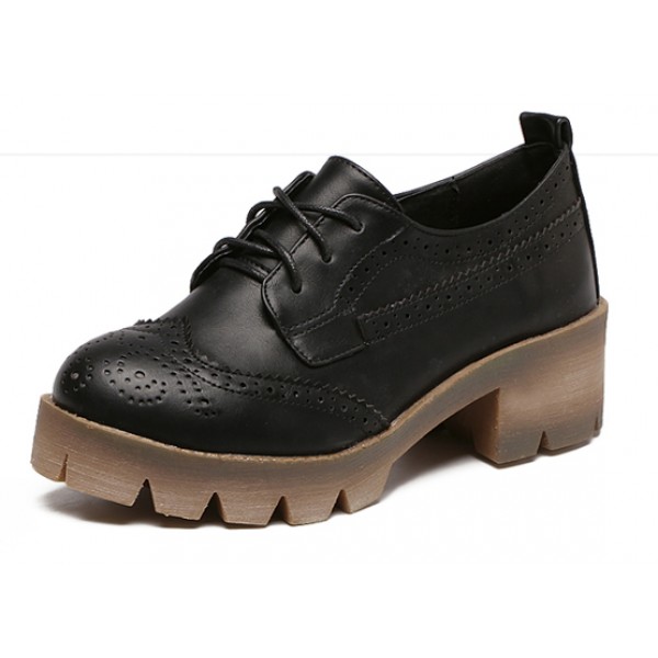 Black Baroque Lace Up Cleated Sole Heels Platforms Oxfords Shoes