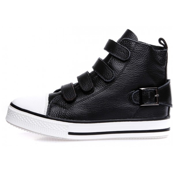 Black Velcro Platforms Sole High Top Womens Sneakers Loafers Flats Shoes
