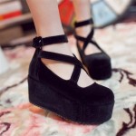 Black Velvet Suede Cross Straps Mary Jane Platforms Lolita Flats Shoes