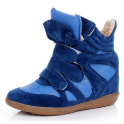 Blue High Top Velcro Tapes Hidden Wedges Sneakers Shoes