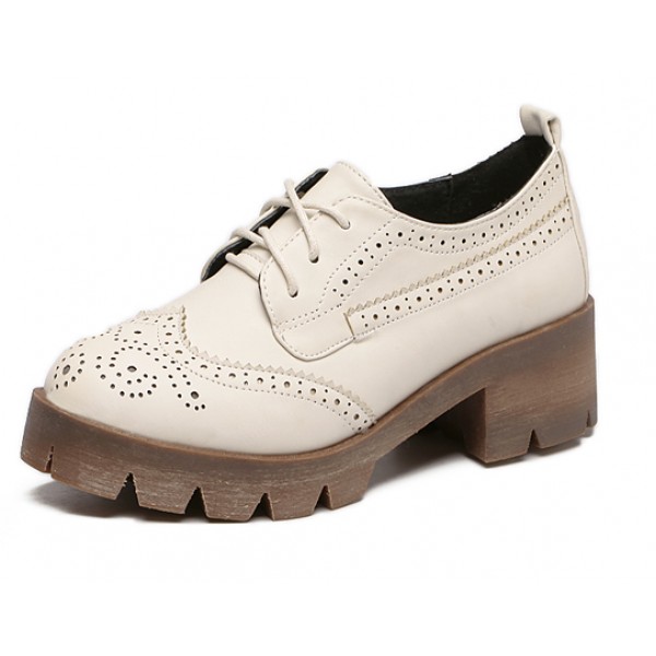 Cream Baroque Lace Up Cleated Sole Heels Platforms Oxfords Shoes
