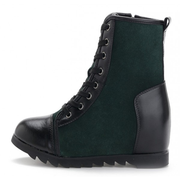Green Black Lace Up Suede Hidden Wedges Lace Up Sneakers Boots Shoes