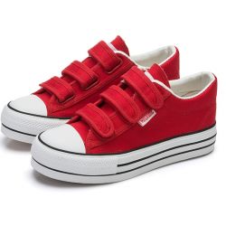 Red Canvas Platforms Velcro Casual Sneakers Flats Loafers Shoes