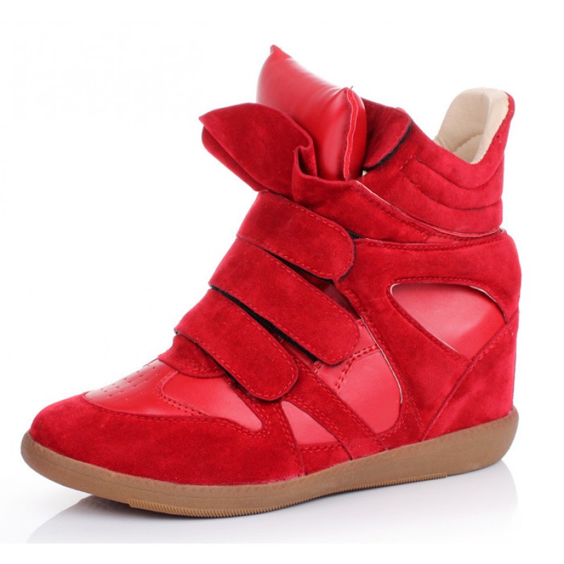 Red High Top Velcro Tapes Hidden Wedges 