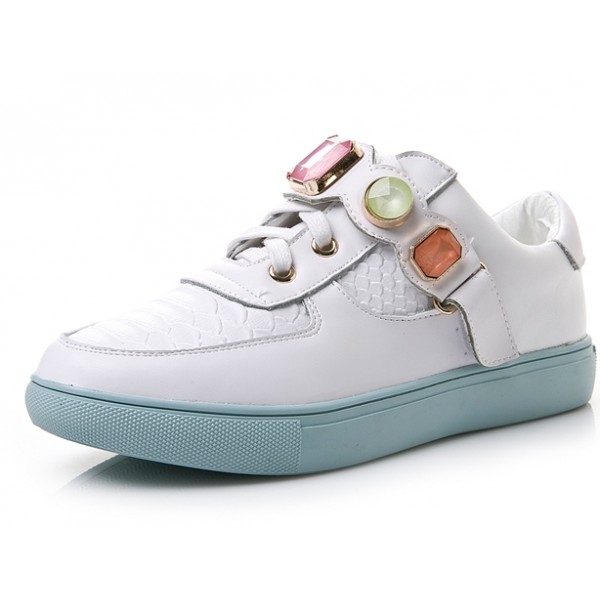 White Blue Colorful Gemstones Platforms Sole Womens Sneakers Loafers Flats Shoes