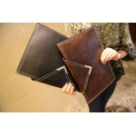 Brown Metal V Vintage Leather Punk Rock Oversized Envelope Clutch Bag Purse