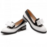 White Vintage Pastel Bow Womens Dress Loafers Flats Shoes