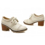 Cream White Vintage Lace Up High Heels Women Oxfords Shoes