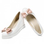 White Pink Pastel Bow Point Head Platforms Wedges Ballerina Ballet Flats Shoes