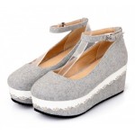 Grey Platforms Wedges Mary Jane Lolita Flats Shoes