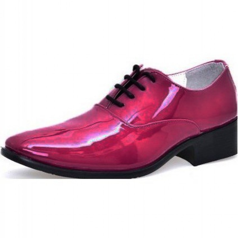 Pink Fushia Patent Leather Point Head Lace Up Mens Oxfords