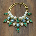 Green Crystals White Pearls Tribal Bohemian Ethnic Necklace Choker