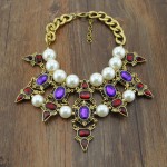 Purple Crystals White Pearls Tribal Bohemian Ethnic Necklace Choker