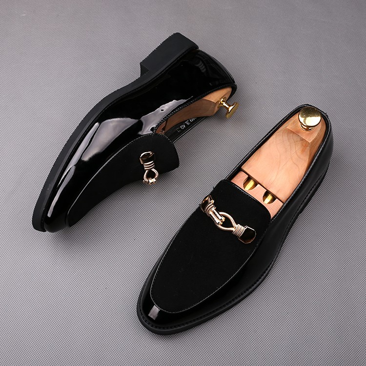 Black Patent Suede Gold Chain Mens Oxfords Dappermen Dress Shoes Loafers