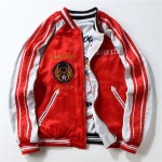 Red White Satin Embroidery Eagle Reversible Mens Aviator Baseball Yokosuka Bomber Jacket