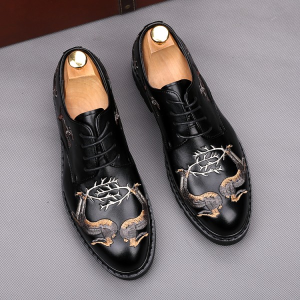 Black Embroidered Deers Lace Up Mens Oxfords Dappermen Dress Shoes
