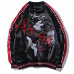 Black Oriental Satin Embroidery Mens Aviator Baseball Yokosuka Bomber Jacket